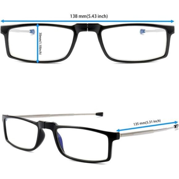 2-Pack Compact Folding Reading Glasses with Pouch Red & Black Travel Set X2.0Mag - Picture 4 of 5